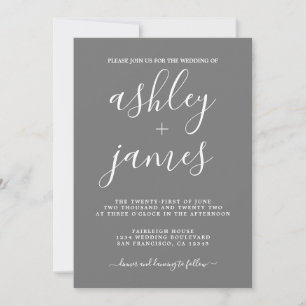 Invitation Calligraphie Chic simple Mariage gris foncé