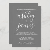 Invitation Calligraphie Chic simple Mariage gris foncé (Devant / Derrière)