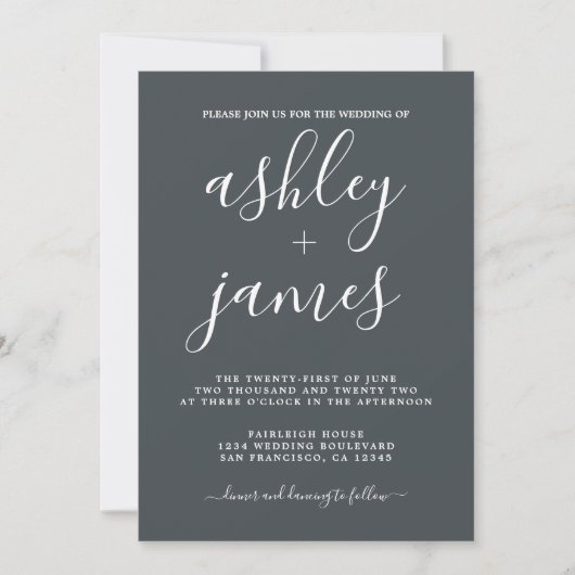 Invitation Calligraphie Chic Simple Mariage Hors Noir (Devant)
