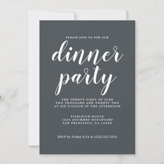 Invitation Calligraphie Chic Simple Off-Black Dinner Party (Devant)