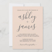 Invitation Calligraphie Chic Simple Peach Pust Pink Mariage (Devant)
