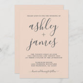 Invitation Calligraphie Chic Simple Peach Pust Pink Mariage (Devant / Derrière)