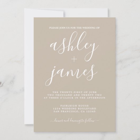 Invitation Calligraphie Chic Simple Shiitake Grey Mariage (Devant)