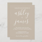 Invitation Calligraphie Chic Simple Shiitake Grey Mariage (Devant / Derrière)