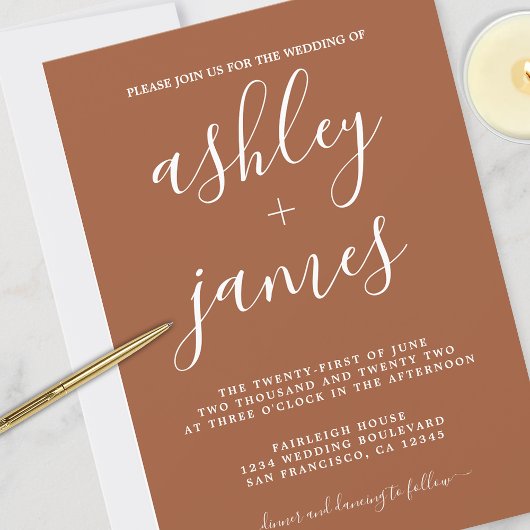 Invitation Calligraphie Chic Simple TerraCotta Mariage