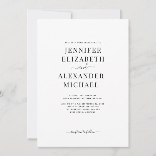 Invitation Calligraphie Chic Simple Tout En Un Mariage Invita (Devant)