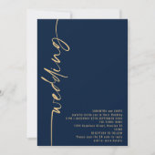 Invitation Calligraphie classique Code QR Marine Mariage or (Devant)