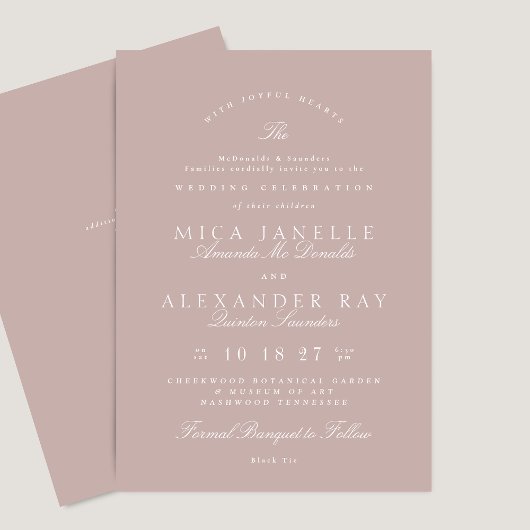 Invitation Calligraphie classique élégante Taupe rose formell