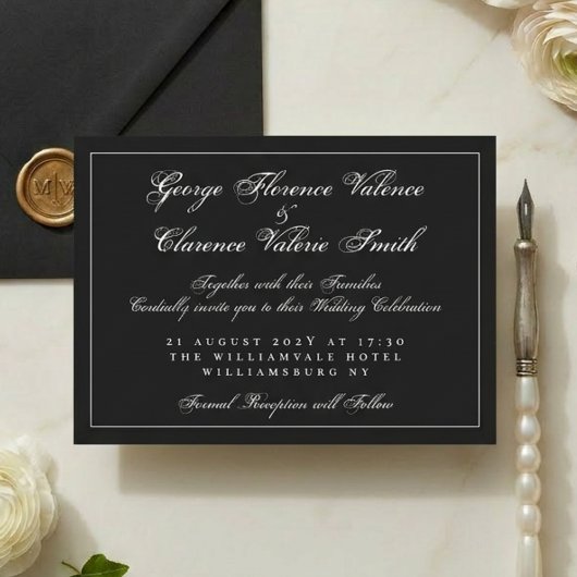 Invitation Calligraphie Classique Mariage Noir & Blanc