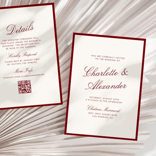 Invitation Calligraphie classique Mariage Vieux argent rouge 