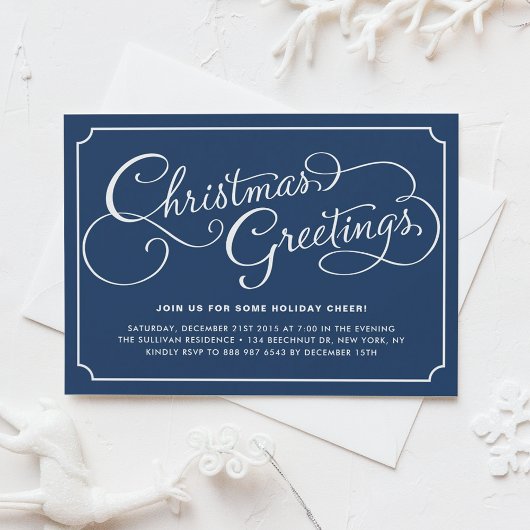 Invitation Calligraphie classique Marine Blue Christmas Party
