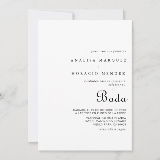 Invitation Calligraphie classique minimaliste Boda Mariage (Devant)