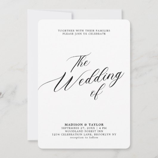 Invitation Calligraphie classique moderne blanc Le Mariage de (Devant)