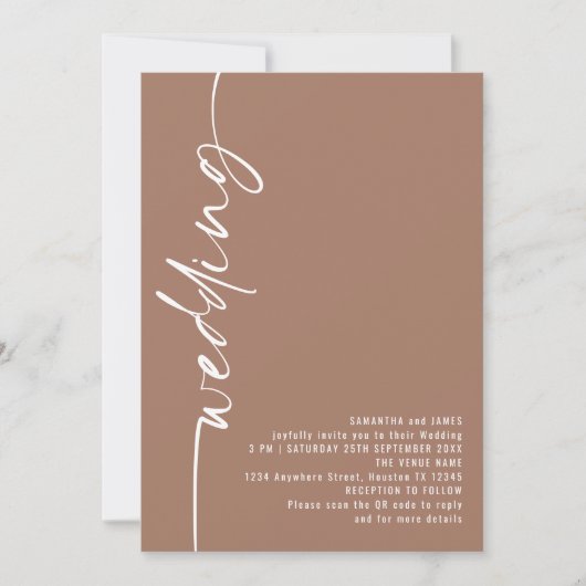 Invitation Calligraphie classique QR Code Soft Brown Mariage (Devant)