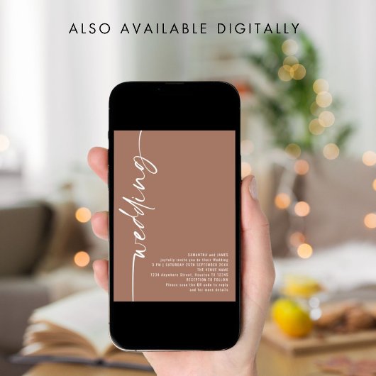 Invitation Calligraphie classique QR Code Soft Brown Mariage