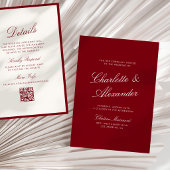 Invitation Calligraphie Classique Rouge Profond Mariage Argen