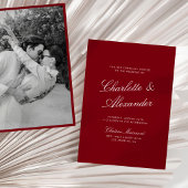Invitation Calligraphie Classique Rouge Profond Mariage Argen