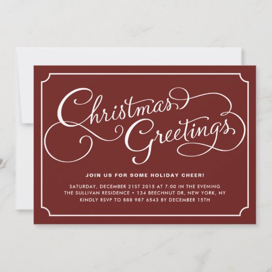 Invitation Calligraphie classique Script Red Christmas Party (Devant)