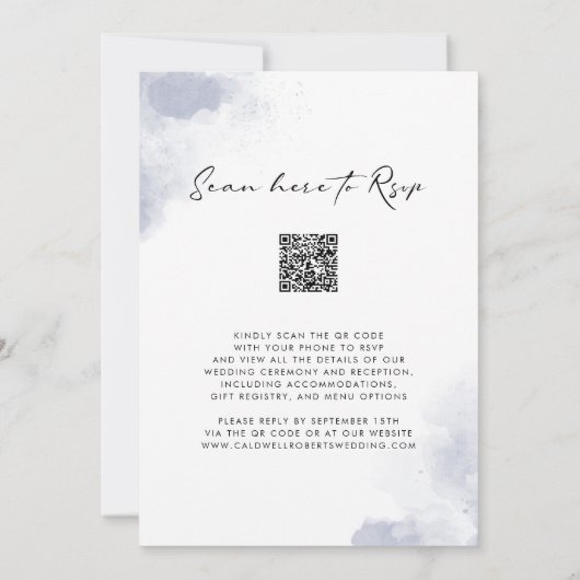Invitation Calligraphie couleur bleu azur QR Code Mariage (Dos)