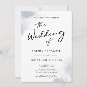 Invitation Calligraphie couleur bleu azur QR Code Mariage