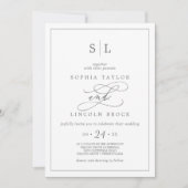 Invitation Calligraphie d'argent romantique Mariage (Devant)