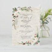 Invitation Calligraphie de bouleau d'hiver rustique Mariage b (Debout devant)