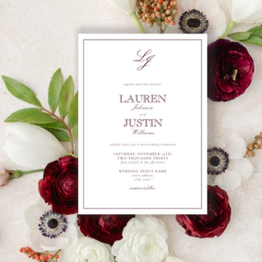 Invitation Calligraphie de Bourgogne classique Mariage de mon