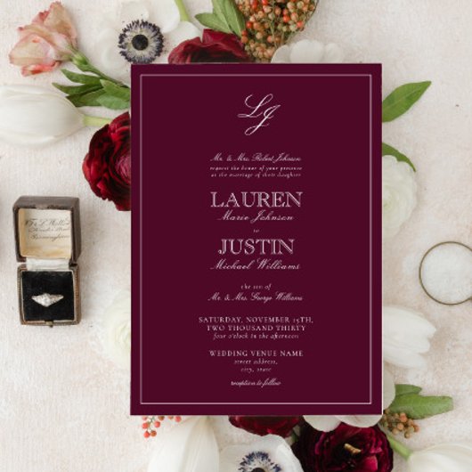 Invitation Calligraphie de Bourgogne classique Mariage de mon
