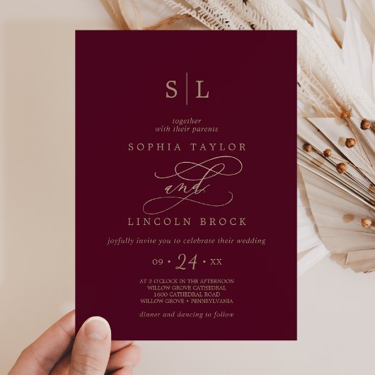 Invitation Calligraphie de Bourgogne romantique Mariage