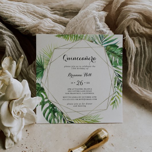 Invitation Calligraphie de destination géométrique Quinceañer