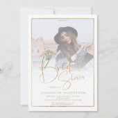 Invitation Calligraphie de la bordure d'or photo douche de na (Devant)