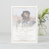 Invitation Calligraphie de la bordure d'or photo douche de na (Debout devant)