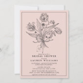 Invitation Calligraphie de la Fête des mariées botanique rose (Devant)