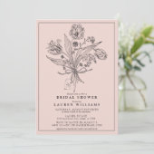 Invitation Calligraphie de la Fête des mariées botanique rose (Debout devant)