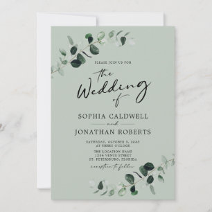 Invitation Calligraphie de l'eucalyptus en un seul Mariage
