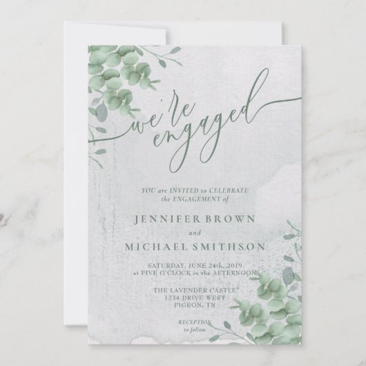 Invitation Calligraphie de l'eucalyptus tropical engagée (Devant)
