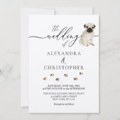 Invitation Calligraphie de mariage de chiot Pug (Devant)