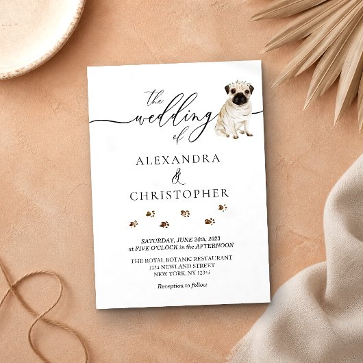 Invitation Calligraphie de mariage de chiot Pug