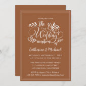 Invitation Calligraphie de Mariage décoratif orange brûlé (Devant / Derrière)