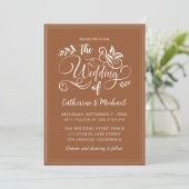 Invitation Calligraphie de Mariage décoratif orange brûlé (Debout devant)