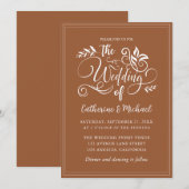 Invitation Calligraphie de Mariage décoratif orange brûlé (Devant / Derrière)