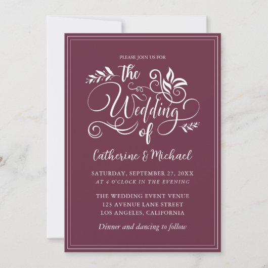 Invitation Calligraphie de mariage décorative Pervenche (Devant)