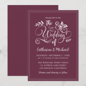 Invitation Calligraphie de mariage décorative Pervenche (Devant / Derrière)