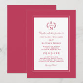 Invitation Calligraphie de mariage élégante à initiales rouge (Devant / Derrière)
