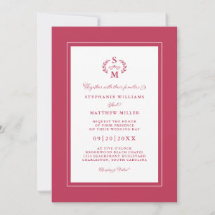 Invitation Calligraphie de mariage élégante à initiales rouge