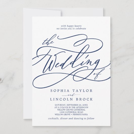 Invitation Calligraphie de marine romantique en un seul Maria (Devant)