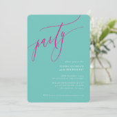 Invitation calligraphie de PARTIE style minimal fun mint rose (Debout devant)