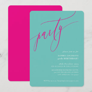 Invitation calligraphie de PARTIE style minimal fun mint rose