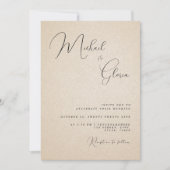Invitation Calligraphie de sable beige moderne Code QR RSVP M (Devant)