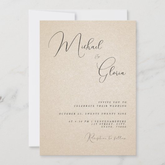Invitation Calligraphie de sable beige moderne Code QR RSVP M (Devant)